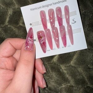 Pink Floral Handmade Nail Set